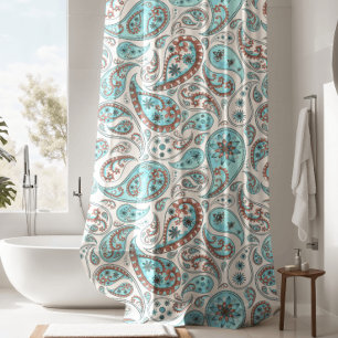 Cortina de ducha azul turquesa de lujo paisley azu