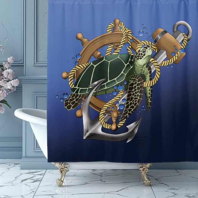Cortina De Ducha Azul verde de tortuga marina (Subido por el creador)