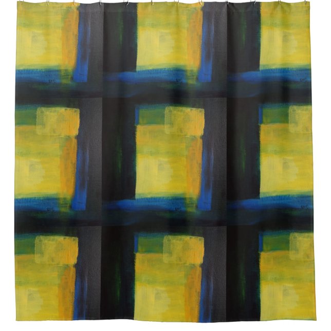 Cortina de ducha azul y amarillo "Motion" (Anverso)