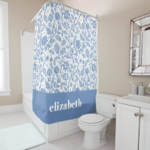 Azul y Blanco Floral Nombre Personalizado Botánico