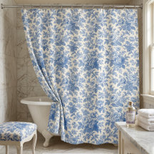 Azul y crema floral Toile de Jouy