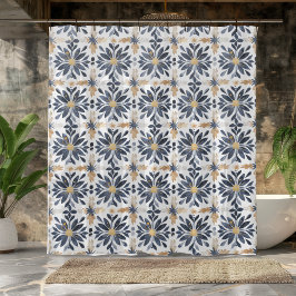 Cortina De Ducha Azul y oro