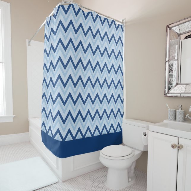 Cortina De Ducha Azul Zafiro Chevron (In situ)