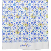 Azulejo Azul Patrón de Limón País Francés Monogram