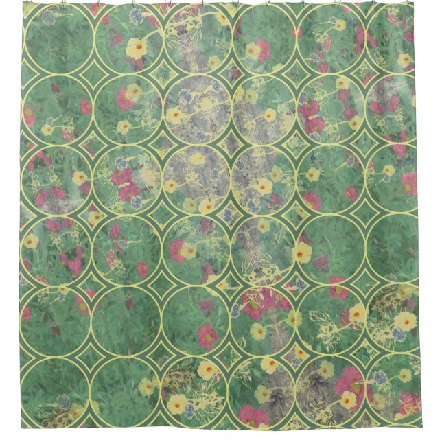 Cortina De Ducha Azulejo Verde Floral (Anverso)