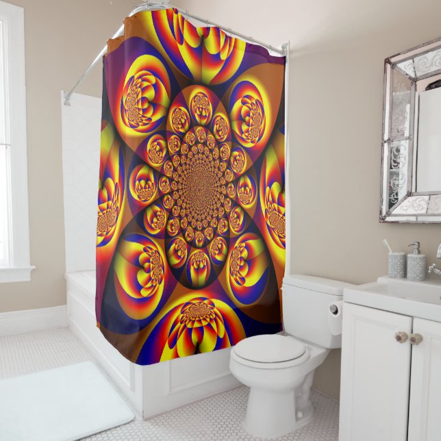 Cortina De Ducha Azules, Amarillos, Mini Esferas De Oro (In situ)