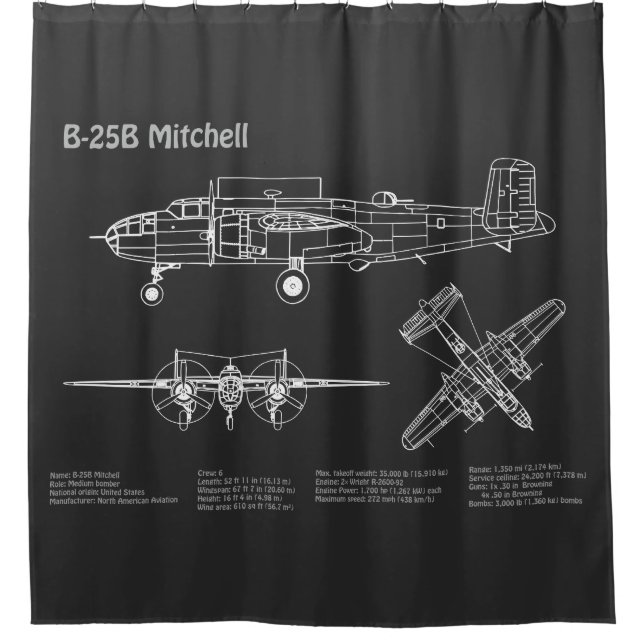 Cortina De Ducha B-25B Mitchell Doolittle - Airplane Blueprint PD (Anverso)