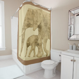 Cortina De Ducha Baby Elephant with it's Mother 