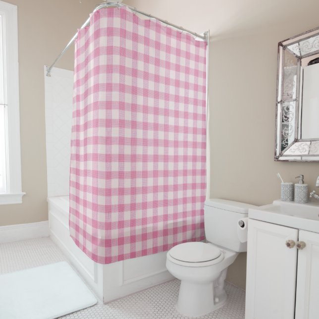 Cortina De Ducha Baby Pink Gingham Pattern (In situ)