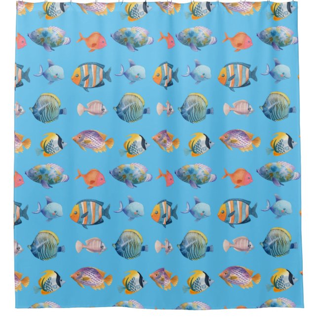 Cortina De Ducha Bajo el patrón de peces náuticos del mar (Anverso)