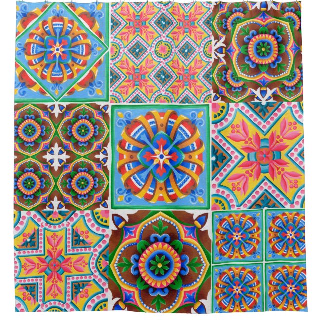 Cortina De Ducha Baldosas cerámicas, mayólica, ornamentabstracta, á (Anverso)