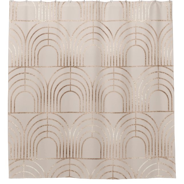 Cortina De Ducha Baldosas De Arco Dorado Art Deco. (Anverso)