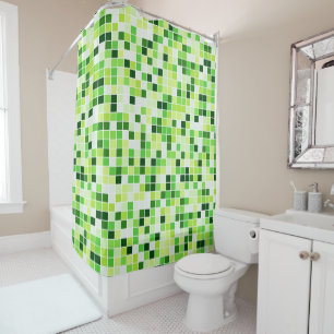 Cortina De Ducha Baldosas de piscina, mosaicos verdes, patrón geomé