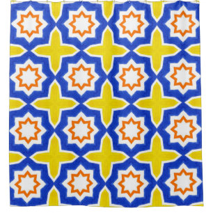Cortina De Ducha Baldosas portuguesas antiguas. Azulejos azules y a