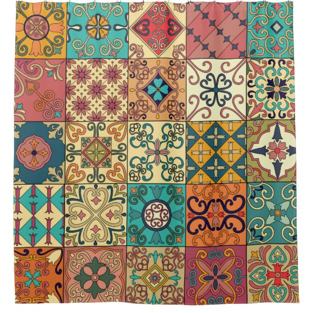 Cortina De Ducha Baldosas portuguesas: Estilo Azulejo sin inconveni (Anverso)