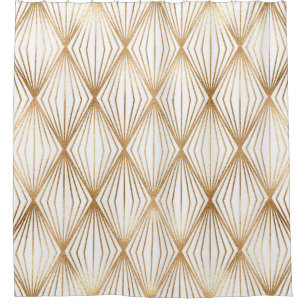 Cortina De Ducha Baldosas rhombus de oro, patrón geométrico.