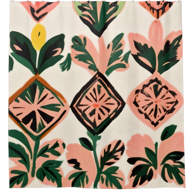 Cortina De Ducha Baldosas y botánicos (Anverso)