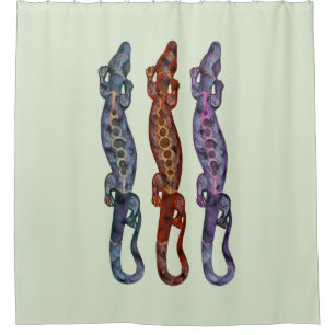 Cortina De Ducha BALI LIZARD TROPICAL violeta azul rojo + tus ideas