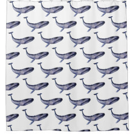 Cortina De Ducha Ballena azul acuarela