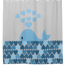 Cortina De Ducha Ballena azul y corazón