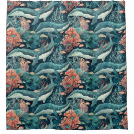 Cortina De Ducha Ballenas azules submarinas