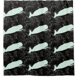 Cortina De Ducha ballenas blancas en modelo negro