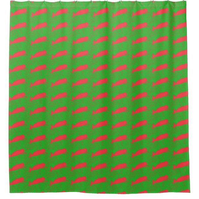 Cortina De Ducha ballenas rojas en verde (Anverso)