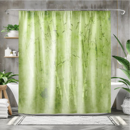 Cortina De Ducha Bambú En Un Fondo Verde Descolorido