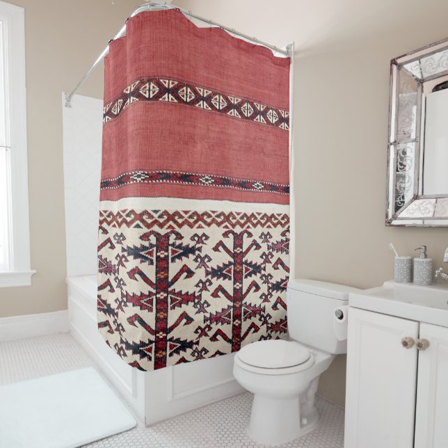 Cortina De Ducha Banda triangular Kilim III Blanco negro rojo  (In situ)