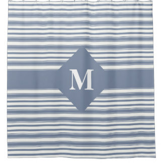 Cortina De Ducha Bandas azul y blanco monogramadas