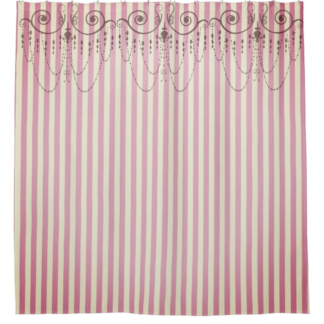 Cortina De Ducha Bandas Boutique Pink / Candelabros - (Anverso)