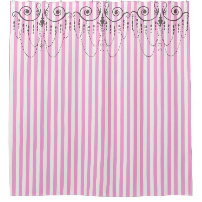Cortina De Ducha Bandas Boutique Pink / Candelabros - (Anverso)