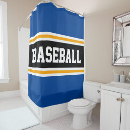 Cortina De Ducha Bandas de BÉISBOL blanco amarillo azul negrita