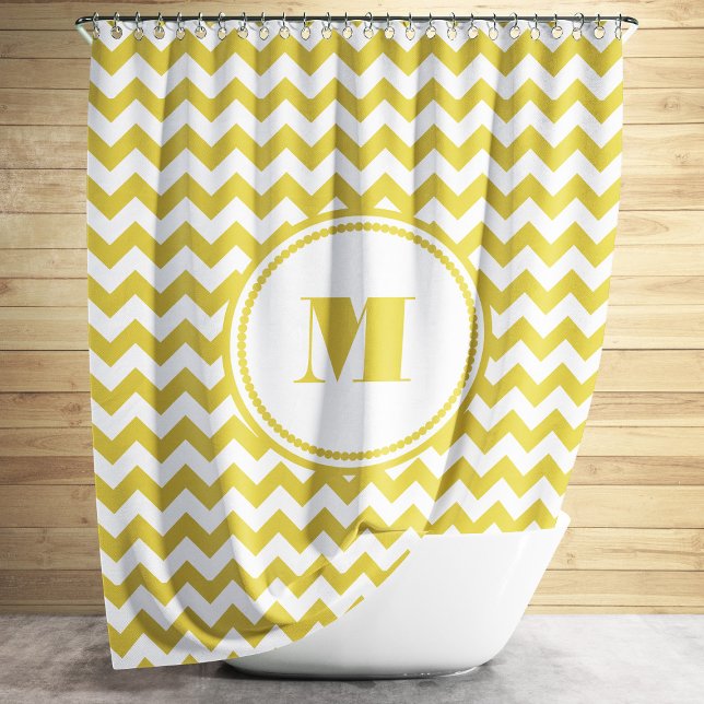 Cortina De Ducha Bandas de Chevron Beige monograma moderno (Modern Monogram Beige Chevron Stripes Shower Curtain)