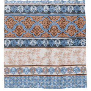 Cortina De Ducha Bandas Florales Boho: Colección étnica sin focos
