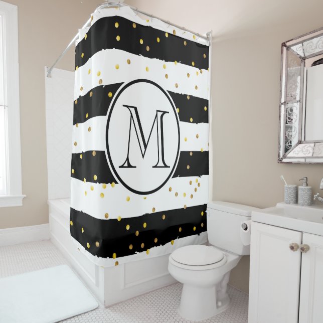 Cortina De Ducha Bandas negras y blancas (In situ)