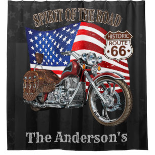 Cortina De Ducha Bandera Americana De Motocicleta Vintage RTE 66 Co