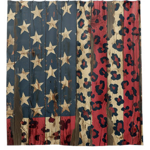 Cortina De Ducha Bandera Americana Rústica Estampado Leopardo (1)