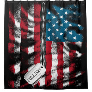 Cortina De Ducha Bandera de perro de soldado militar personalizado