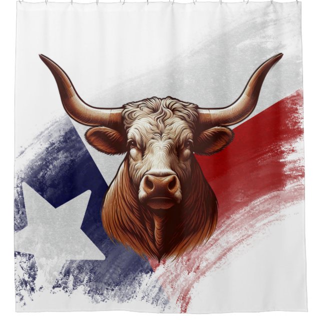 Cortina De Ducha Bandera de Texas y vaca de rata larga (Anverso)