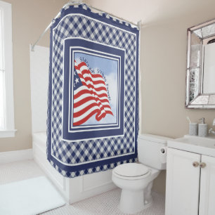 Cortina De Ducha Bandera estadounidense Ilustracion rojo azul blanc
