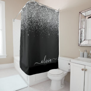 Cortina De Ducha Baño con nombre de monograma femenino con brillo p
