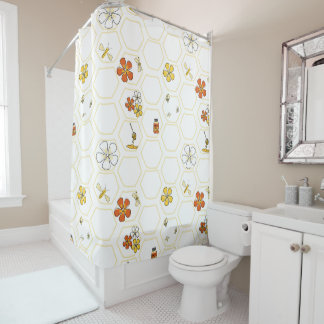 Cortina De Ducha Baño con panal de abeja y abejorro dibujados a man