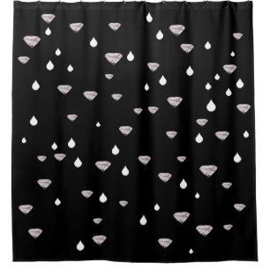 Cortina De Ducha baño de gotas de agua y diamantes negros