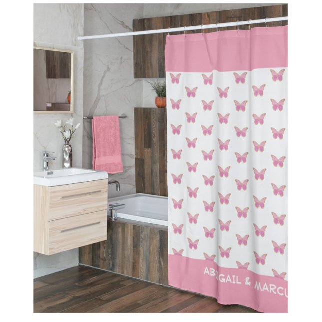 Cortina De Ducha Baño de mariposas rosadas (Subido por el creador)