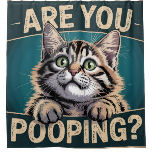 Cortina De Ducha Baño Divertido - ¿Estás Defecando? Gato Divertido