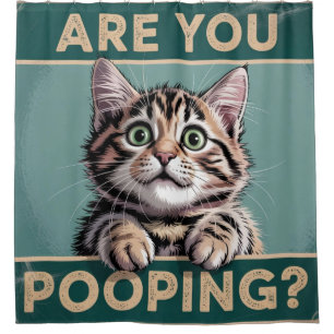 Cortina De Ducha Baño Divertido - ¿Estás Defecando? Gato Divertido