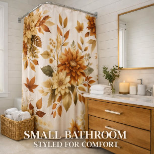Cortina De Ducha Baño floral marrón crema bronce neutro  