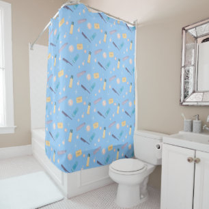 Cortina De Ducha Baño matutino Artículos de aseo Patrón Azul
