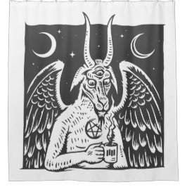 Cortina De Ducha baphomet pentagram luna demón de café blanco
